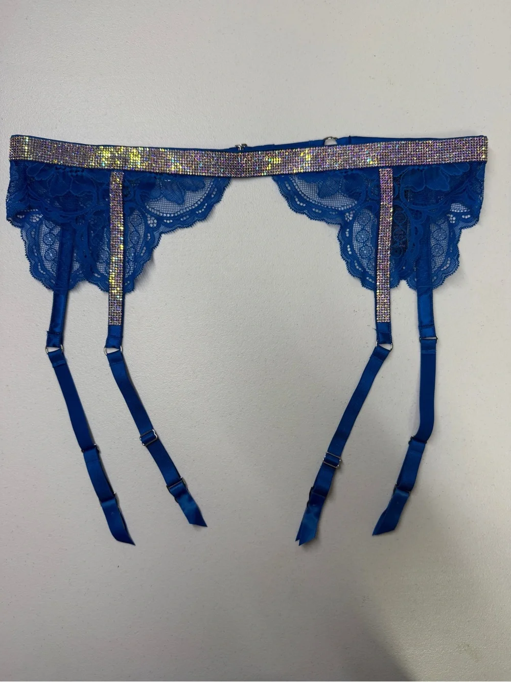 Victoria’s Secret Very Sexy Blue Rhinestone Shine Strap Lace Garter Belt M/L